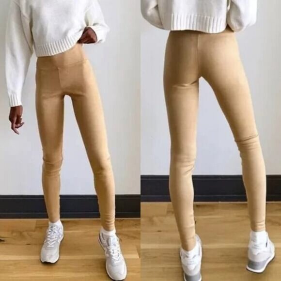 NWT WILFRED FREE Aritzia Daria Vegan Suede Leggings Size Small Tannin - Picture 2 of 7